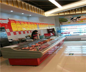 天津生鮮超市鮮肉柜風(fēng)冷無(wú)霜平口冷藏柜案例